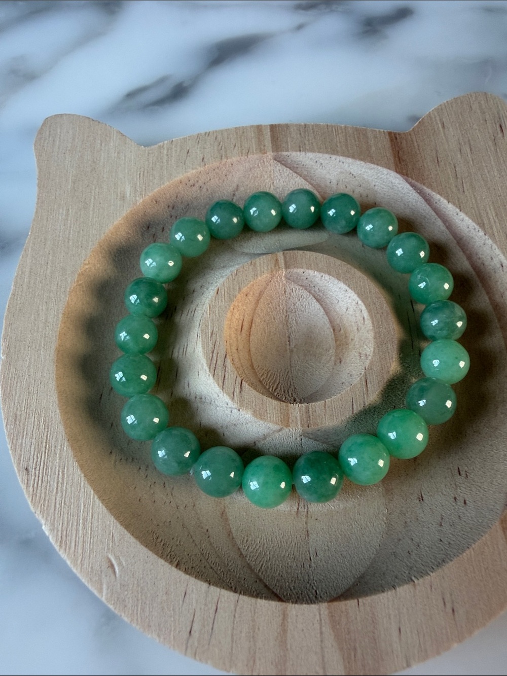 Green Jade natural Myanmar jadeite type A beaded.Size 7mm